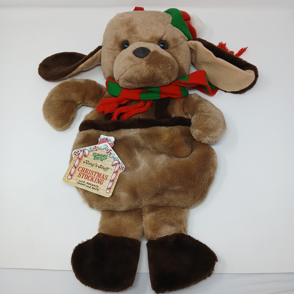 Rennoc Santas‎ Best 3D Brown Dog Christmas Stocking 20" With Pockets